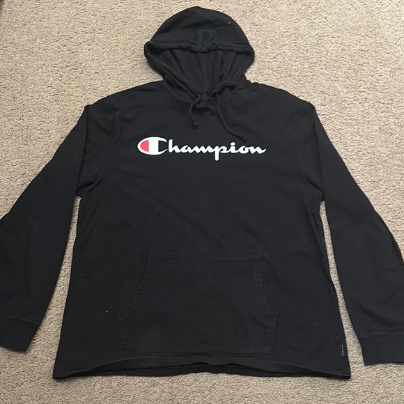 Champion Other - Champion Mens Long Sleeve Script Logo Hoodie Pullover Sweatshirt Black Size L